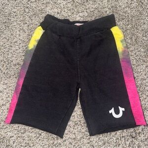 True Religion Kids Black Shorts with Yellow-Pink Tie-Dye Panels